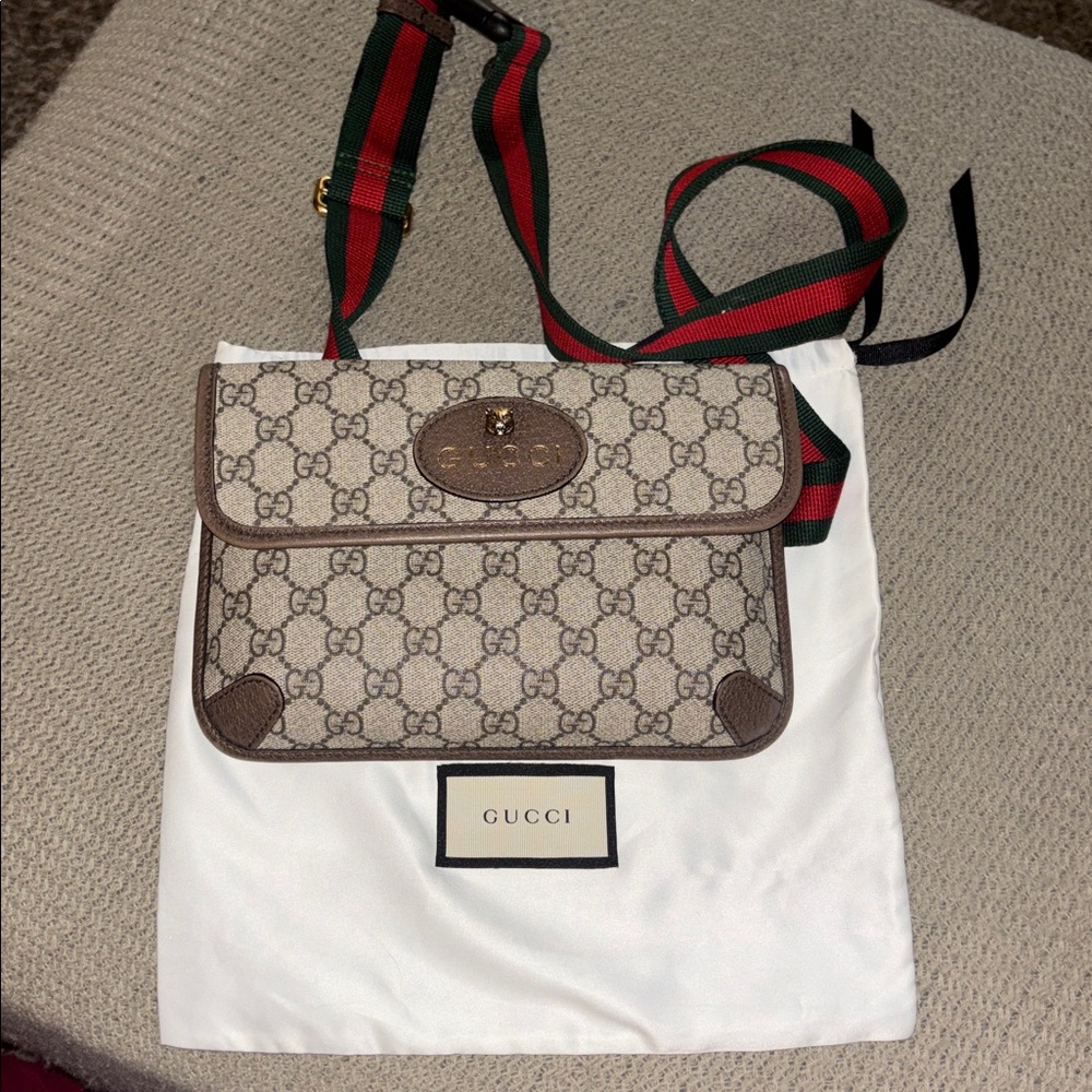 Gucci Beige and Brown Monogram Belt Bag